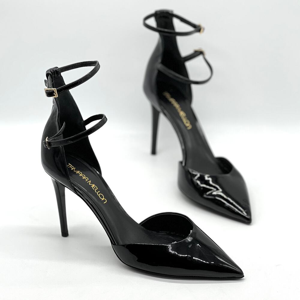 TAMARA MELLON Patent Leather Pointy Toe Pump Women 10 Black Rendezvous 90mm Heel